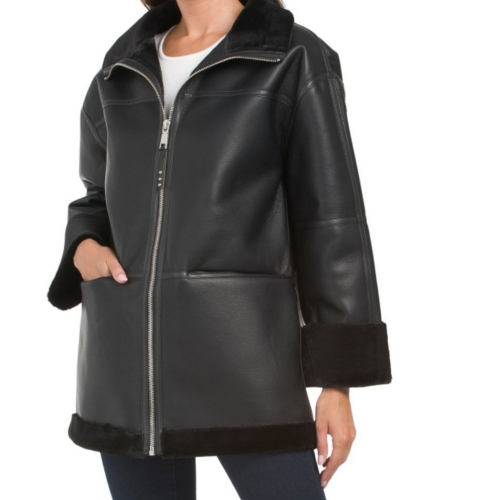 Rebecca Minkoff Womens' Faux Leather Car Coat nwt black